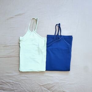 2 Small Camisoles Blue and Light Cyan, Spaghetti Strap Tank Tops